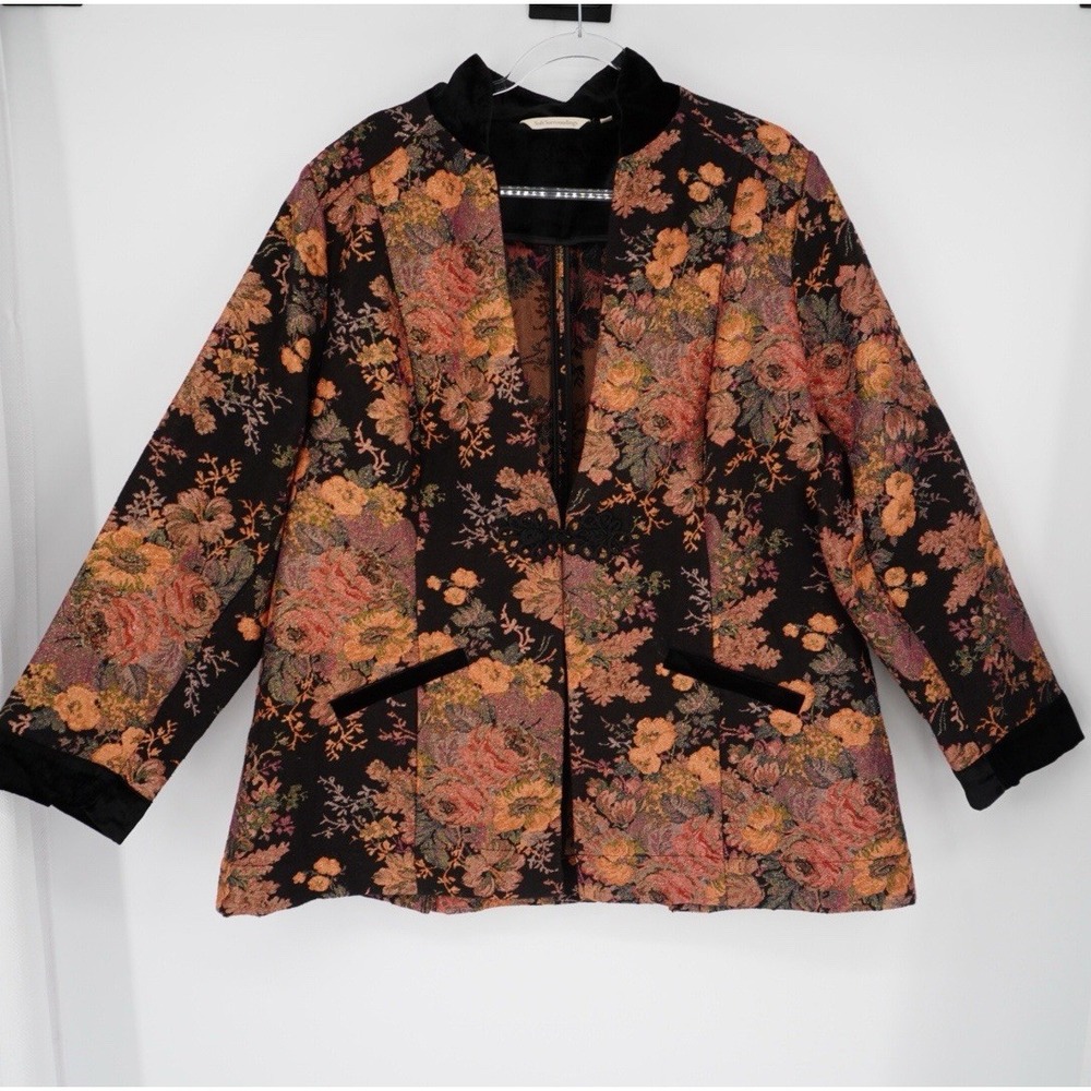 Soft Surroundings Jacquard Jacket Blazer 2X Plus Westbury Garden Black Floral